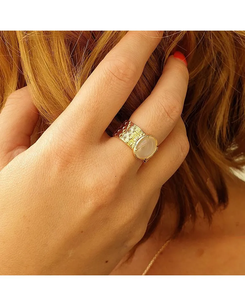 Bague Or 5 & Pierre de Lune - Plaqué Or by Zosha