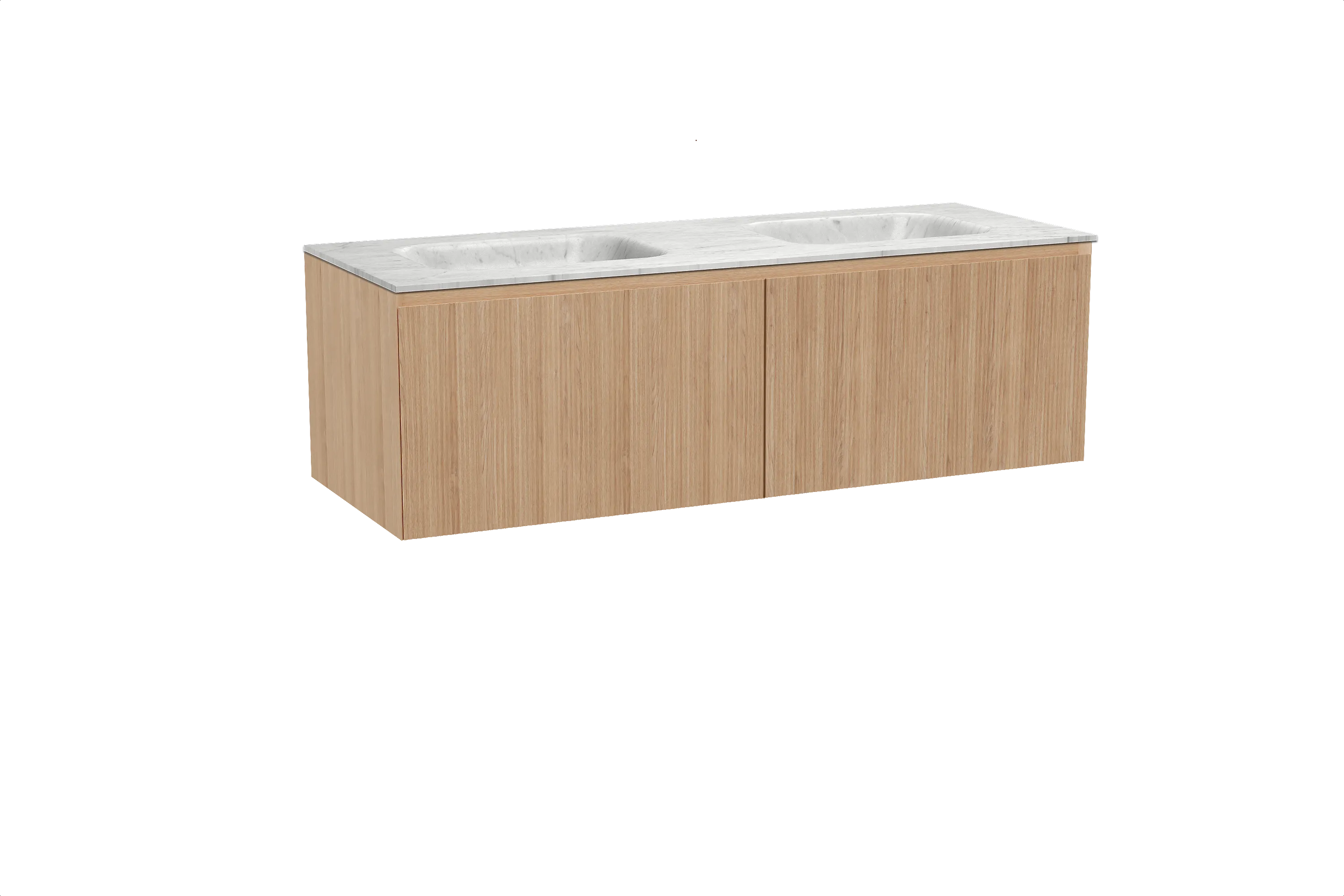 Balmani Fila meuble salle de bains suspendu 150 x 55 cm chêne naturel avec Tablo Arcato double vasque en marbre carrare, Nervure