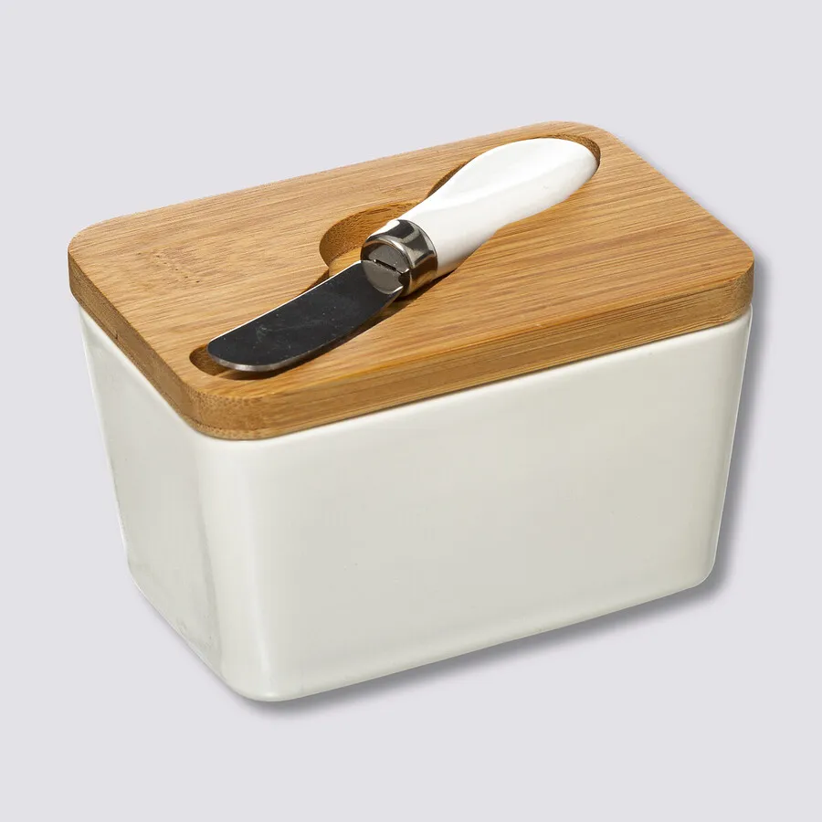Beurrier céramique avec couteau, Blanc