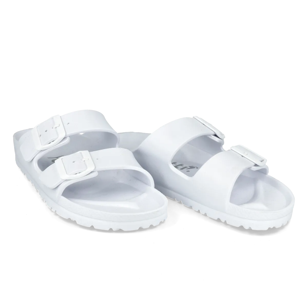 Mules plates à doubles brides à boucles - Blanc