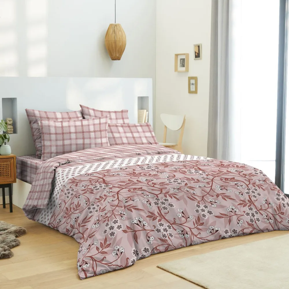 Pack complet housse de couette réversible pour lit 140 x 190 cm Liberty rose
