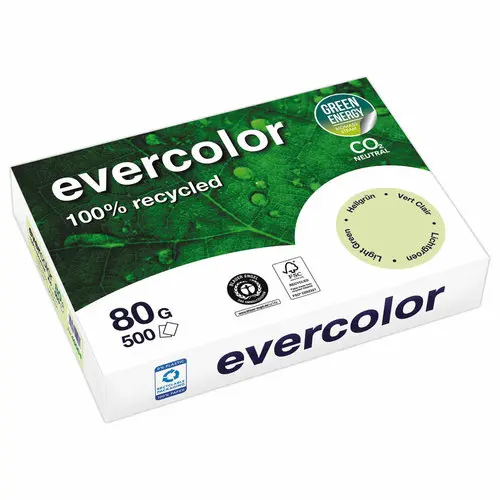 Ramette de 500 feuilles de papier recyclé EVERCOLOR A4 80g vert clair
