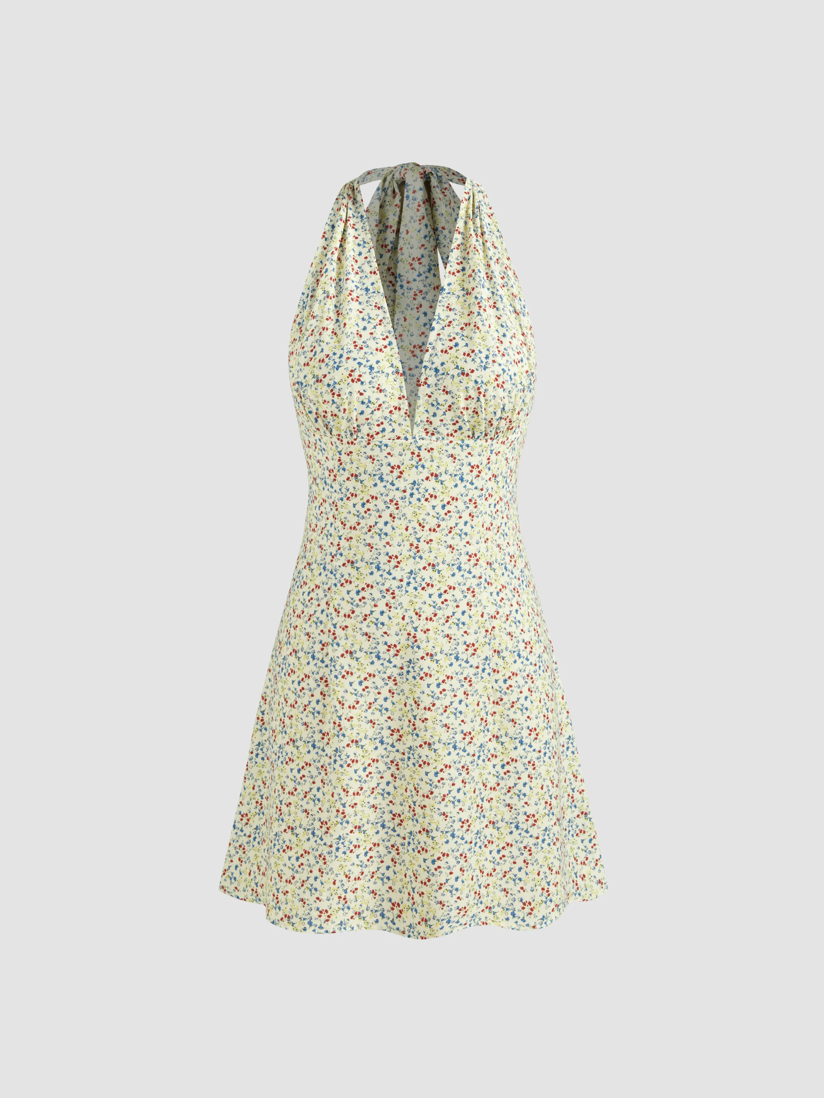 Robe mini à nouer à fleurs et à col halter