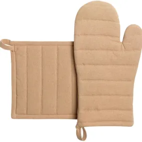 Set of glove+potholder jona camel 15 x 30