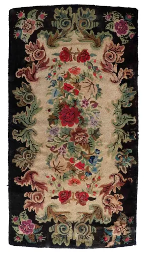 Tapis ancien Américain Hooked fait main, 1C988